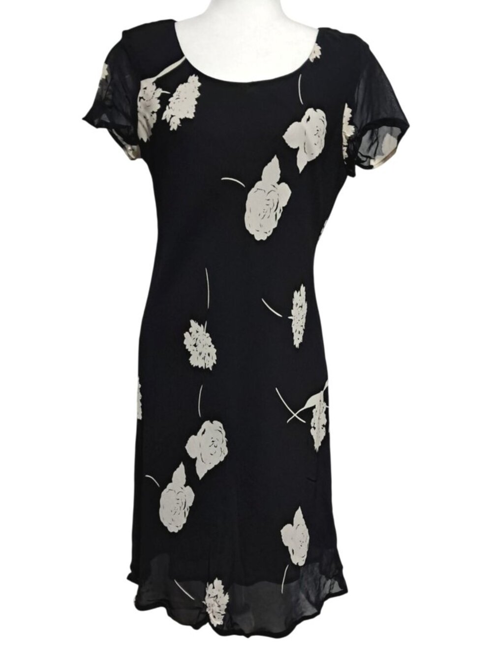 90s Jones New York Floral Dress Womens Size 10 Dark Fairy Grunge Black & White S